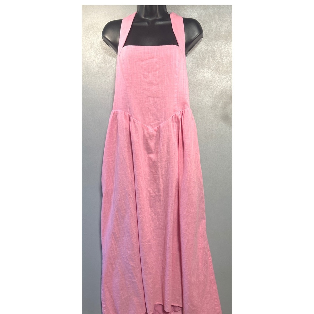 Billy J Pink Cotton Halter Midi Dress Size 16 Dropped Waist Summer Event